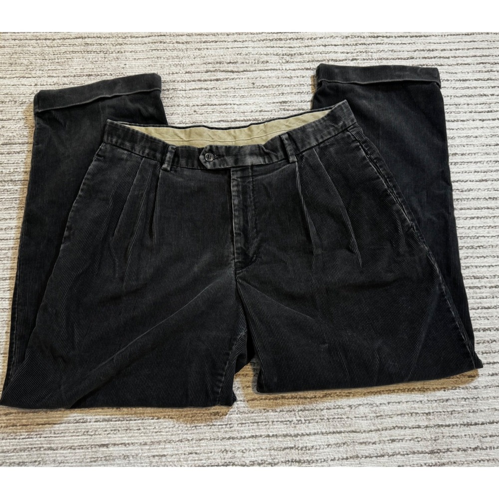 Vintage Dockers Black Corduroy Pleated Cuffed Pants Mens 34x29 Made in DR